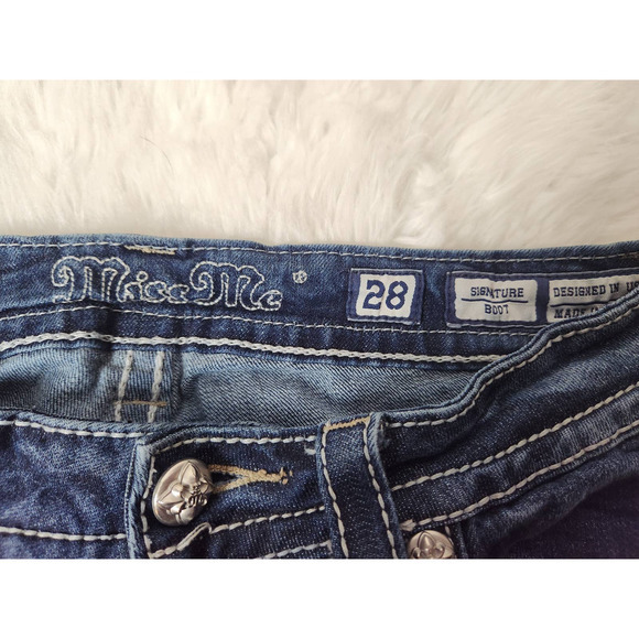Miss Me Womens Signature Boot Jeans Denim Low Rise Cowhide Pocket Blue‎ … - Picture 3 of 7